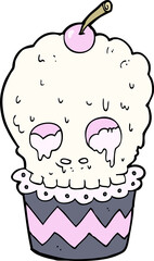 spooky skull cupcake cartoon