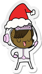 hand drawn sticker cartoon of a astronaut woman wearing santa hat