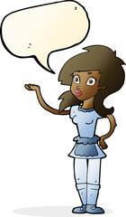 cartoon pretty waitress with speech bubble