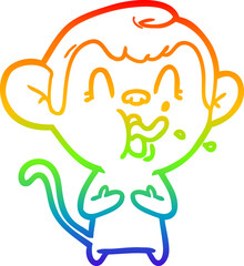 rainbow gradient line drawing of a crazy cartoon monkey
