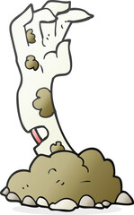 freehand drawn cartoon zombie hand rising from ground