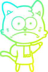 cold gradient line drawing of a cartoon nervous cat
