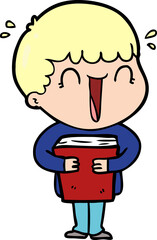 laughing cartoon man holding book