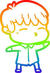 rainbow gradient line drawing of a cartoon curious boy