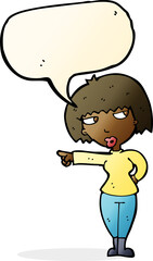 cartoon annoyed woman pointing with speech bubble