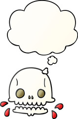 cartoon spooky skull with thought bubble in smooth gradient style