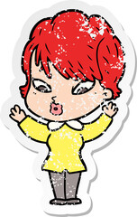 distressed sticker of a cartoon woman