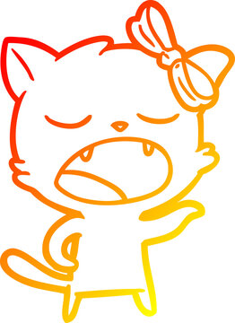 recommend clip art: warm gradient line drawing of a cartoon yawning cat