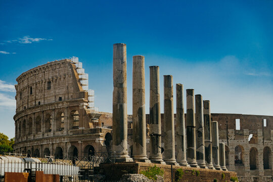 View of the colosseum on the roman forum