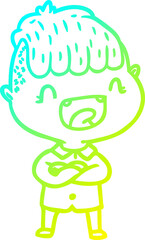 cold gradient line drawing of a cartoon happy boy laughing