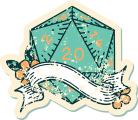 Retro Tattoo Style natural twenty D20 dice roll