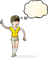 cartoon pretty girl asking question with thought bubble