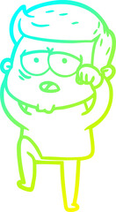 cold gradient line drawing of a cartoon tired man