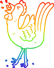 rainbow gradient line drawing of a cartoon crowing cockerel