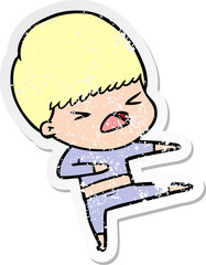 distressed sticker of a cartoon stressed man