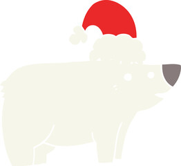flat color style cartoon bear wearing christmas hat