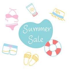 Summer sale with beach clothes - hand drawn