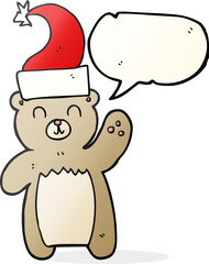 freehand drawing of a speech bubble cartoon teddy bear waving