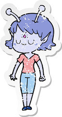 distressed sticker of a cartoon alien girl