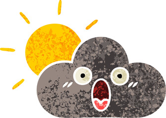retro illustration style cartoon of a storm cloud and sun