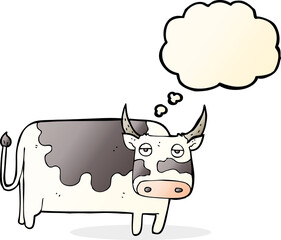 cartoon cow with thought bubble