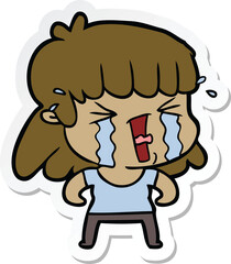 sticker of a cartoon woman in tears
