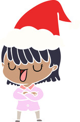 hand drawn flat color illustration of a woman wearing santa hat