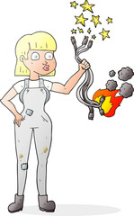 freehand drawn cartoon female electrician