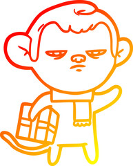warm gradient line drawing of a cartoon monkey