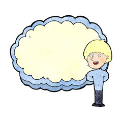 cartoon happy man with cloud text space