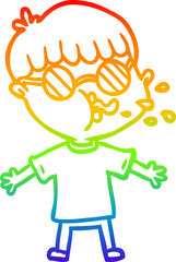 rainbow gradient line drawing of a cartoon boy wearing spectacles