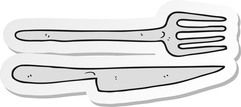 sticker of a cartoon knife and fork