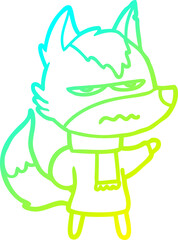 cold gradient line drawing of a cartoon annoyed wolf