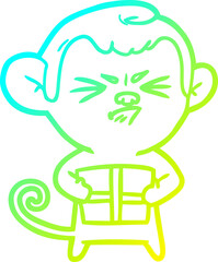 cold gradient line drawing of a cartoon angry monkey