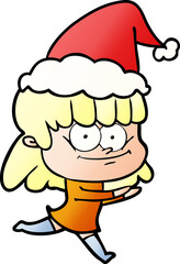 hand drawn gradient cartoon of a smiling woman wearing santa hat