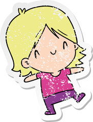 distressed sticker cartoon illustration of a cute kawaii girl