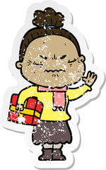 Fototapeta premium distressed sticker of a cartoon annoyed old lady
