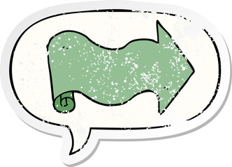 cartoon arrow with speech bubble distressed distressed old sticker