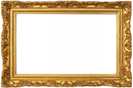 Gold Ornate Frame Isolated on White Background for Display or Decoration