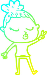 cold gradient line drawing of a cartoon calm woman