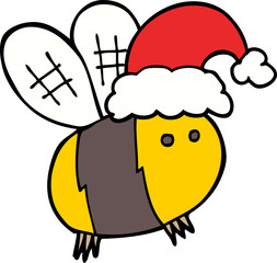 cute cartoon bee wearing christmas hat