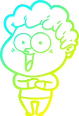 cold gradient line drawing of a cartoon happy man