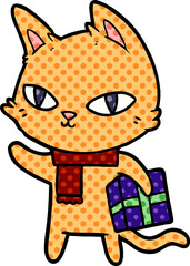 cartoon cat with gift