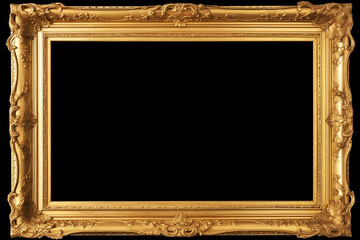 Gold Ornate Frame Isolated on black Background for Display or Decoration