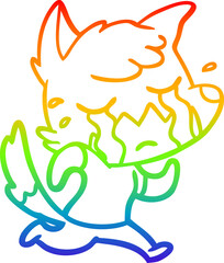 rainbow gradient line drawing of a crying fox cartoon