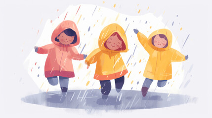 The rain doesn't stop these kids from having a good time together. Generative AI