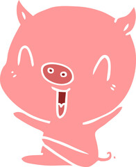 Obraz na płótnie Canvas happy flat color style cartoon sitting pig