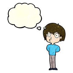 cartoon impressed boy with thought bubble