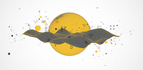 Sphere  theme with connected lines in technology style background. Wireframe illustration.