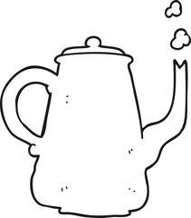freehand drawn black and white cartoon coffee pot